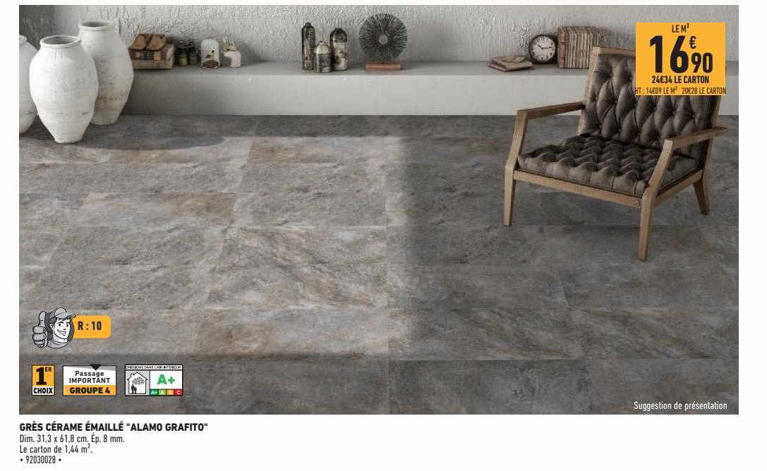 grès cérame émaillé "alamo grafito"