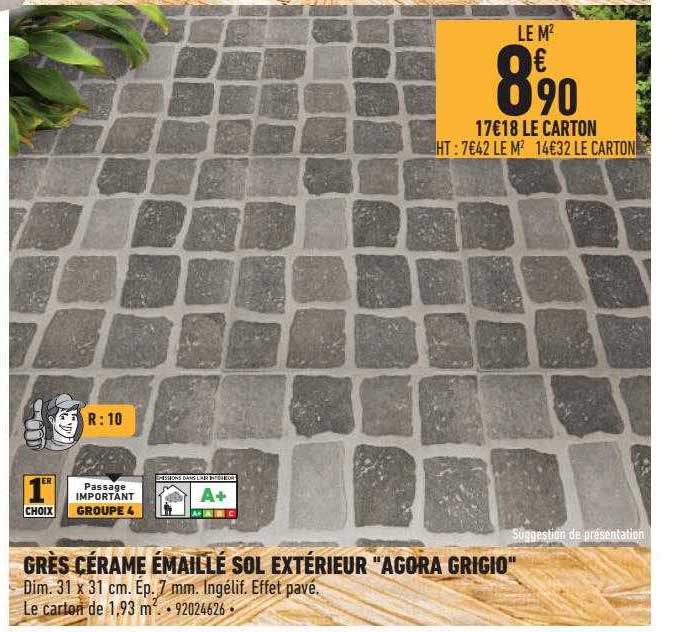 Grès Cérame émaillé Sol Extérieur "agora Grigio"