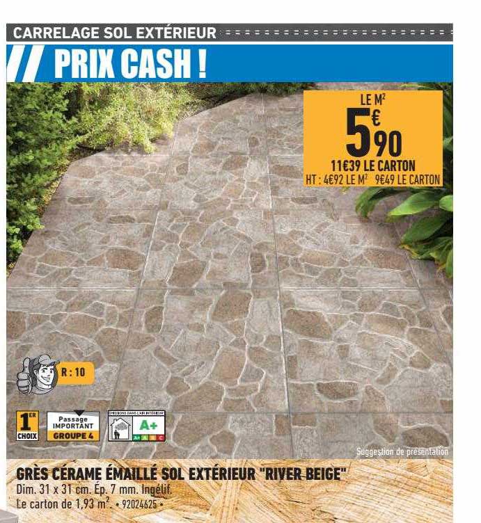 Grès Cérame émaillé Sol Extérieur "river Beige"