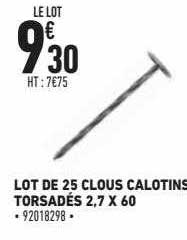 lot de 25 clous calotins torsadés 2,7 x 60