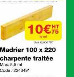 madrier 100 x 220 charpente traitée