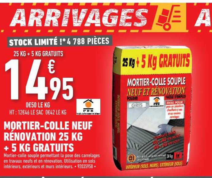mortier-colle neuf rénovation 25 kg + 5 kg gratuits