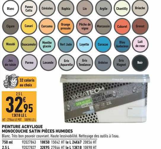 Peinture Acrylique Monocouche Satin Pièces Humides Variatech