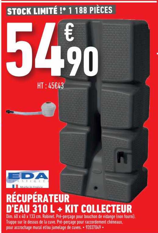 Récupérateur D'eau 310 L + Kit Collecteur Eda