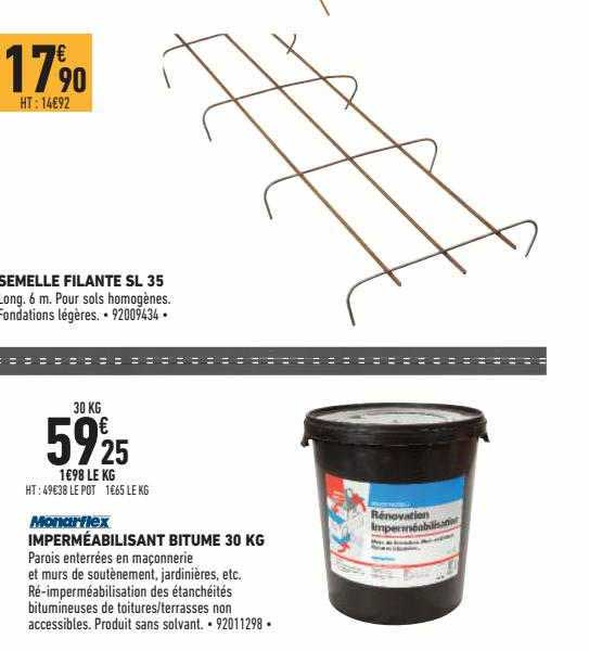 semelle filante sl 35, imperméabilisant bitume 30 kg