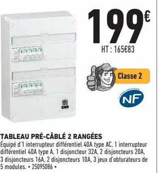 tableau pré-câblé 2 rangées nf