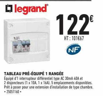 tableau pré-équipé 1 rangée legrand