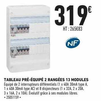 tableau pré-équipé 2 rangées 13 modules