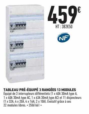 tableau pré-équipé 3 rangées 13 modules