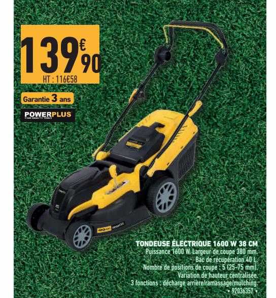 Tondeuse électrique 1600 W 38 Cm Powerplus