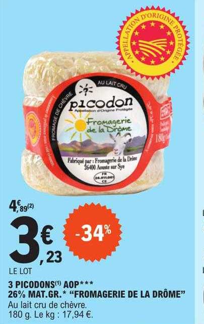 3 picodons aop 26% mat.gr. "fromagerie de la drôme