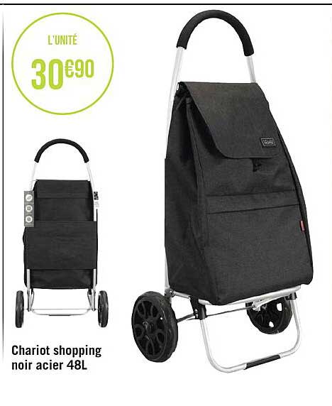 chariot shopping noir acier 48l