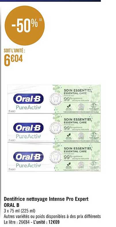 dentifrice nettoyage intense pro expert oral b