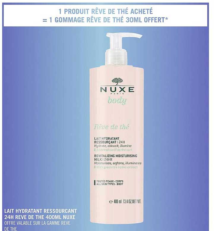 lait hydratant ressourcant 24h rêve de thé 400ml nuxe