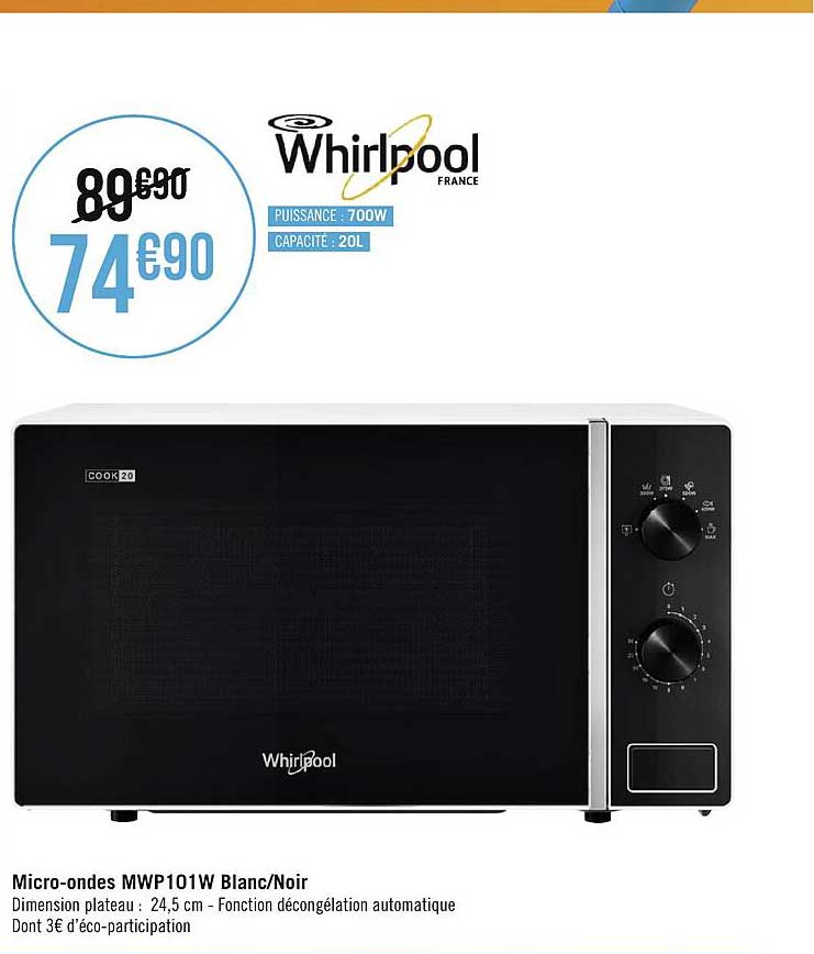 micro-ondes mwp101w blanc-noir whirlpool