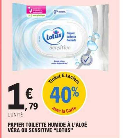 papier toilette humide à l'aloé véra ou sensitive "lotus"