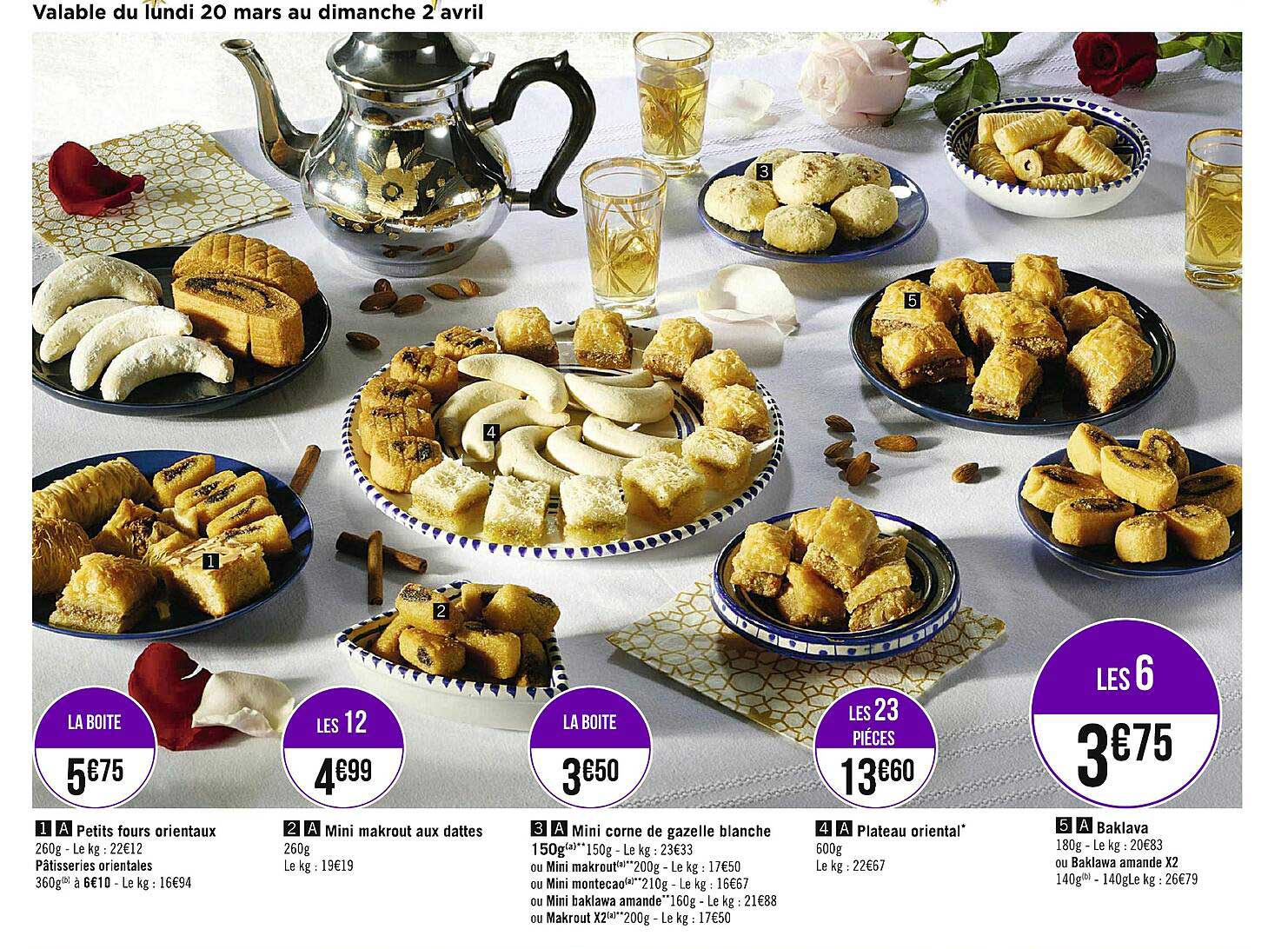 petits fours orientaux, mini makrout aux dattes, mini corne de gazelle blanche, plateau oriental, baklava