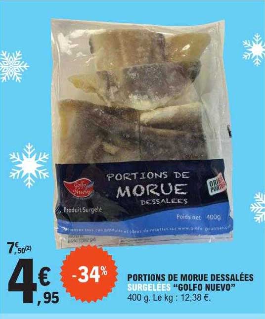 portions de morue dessalées surgelées "golfo nuevo"