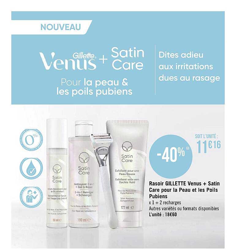 rasoir gillette venus + satin care pour la peau et les poils pubiens