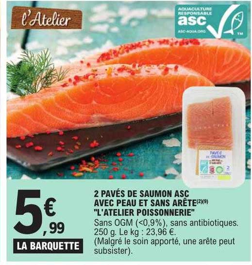 2 pavés de saumon asc avec peau et sans arête "l'atelier poissonnerie"