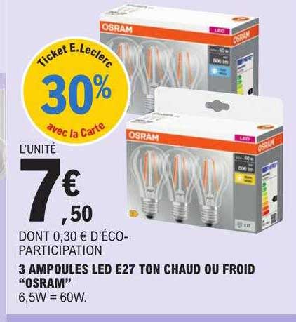 3 Ampoules Led E27 Ton Chaud Ou Froid "osram"