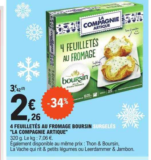 4 feuilletés au fromage boursin surgelés "la compagnie artique"