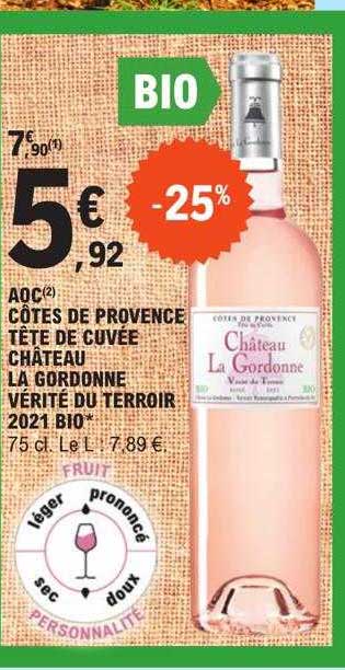 aoc côtes de provence tête de cuvée château la gordonne vérité du terroir 2021 bio