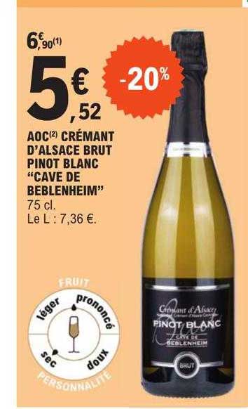 aoc crémant d'alsace brut pinot blanc "cave de beblenheim"