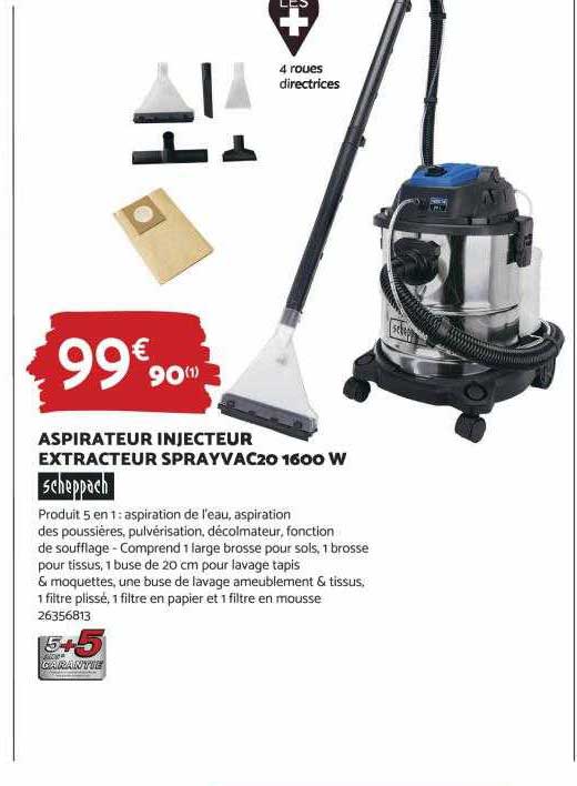 aspirateur injecteur extracteur sprayvac20 1600 w scheppach