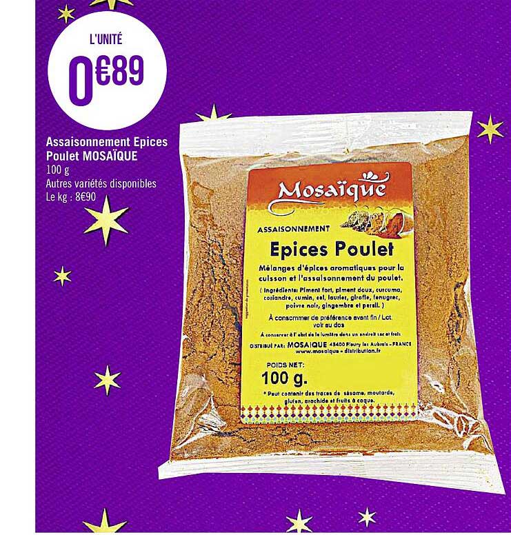 assaisonnement épices poulet mosaïque