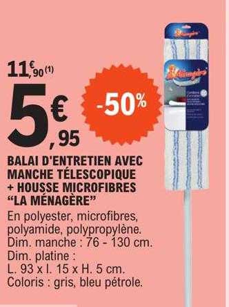 balai d'entretien avec manche télescopique + housse microfibres "la ménagère"+-