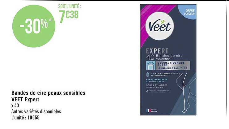 bandes de cire peaux sensibles veet expert