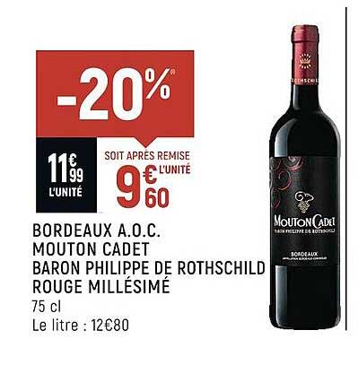 bordeaux a.o.c. mouton cadet baron philippe de rothschild rouge millésimé