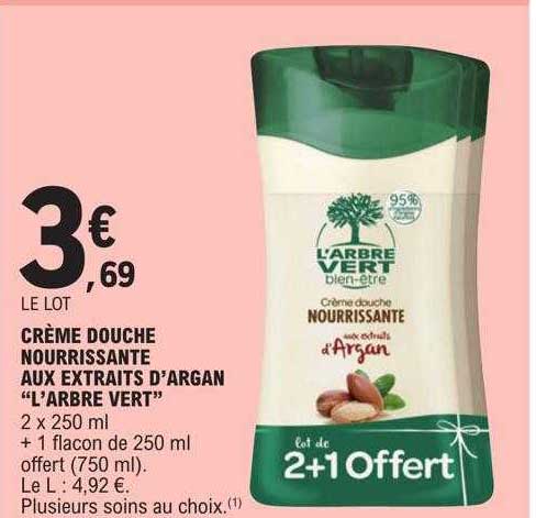 crème douche nourrissante aux extraits d'argan "l'arbre vert"