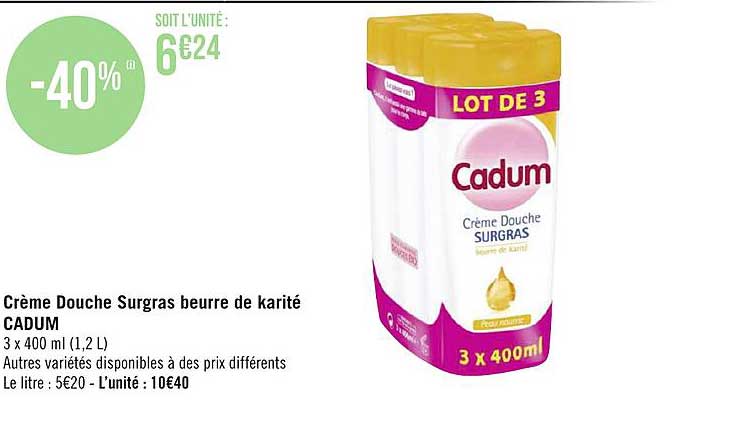 crème douche surgras beurre de karité cadum
