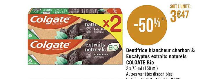 dentifrice blancheur charbon & eucalyptus extraits naturels colgate bio