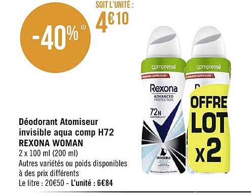 déodorant atomiseur invisible aqua comp h72 rexona woman