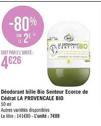 déodorant bille bio senteur écorce de cédrat la provençale bio