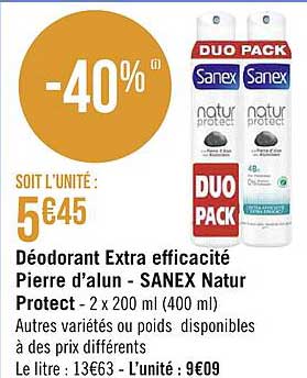 déodorant extra efficacité pierre d'alun - sanex natur protect