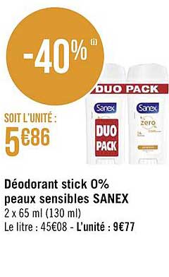 déodorant stick 0% peaux sensibles sanex
