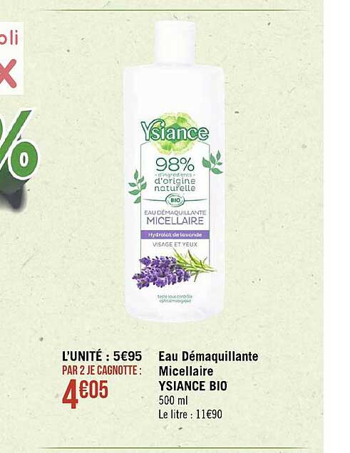 eau démaquillante micellaire ysiance bio