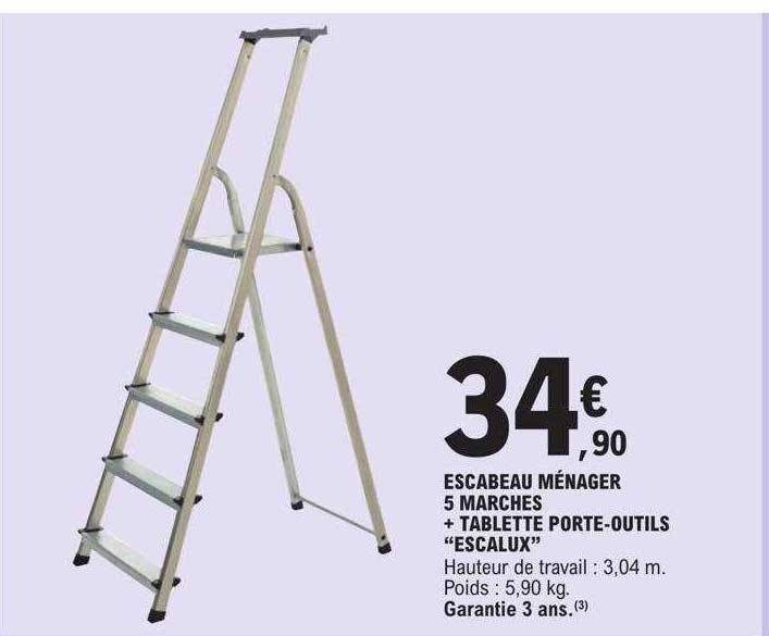 escabeau ménager 5 marches + tablette porte-outils "escalux"
