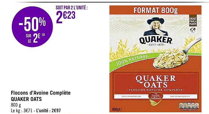 flocons d'avoine complète quaker oats
