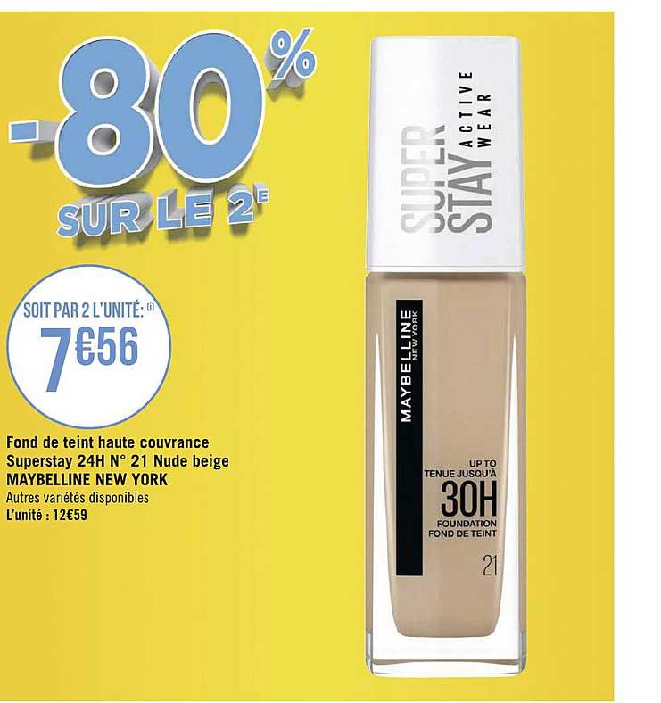 fond de teint haute couvrance superstay 24h n°21 nude beige Maybelline new york