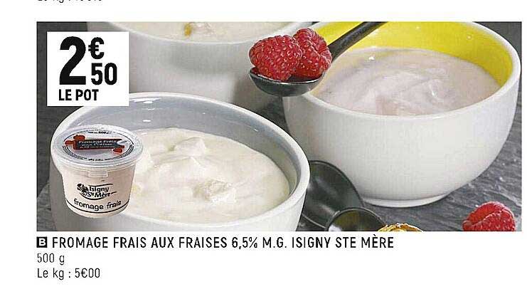 fromage frais aux fraises 6,5% m.g. isigny ste mère