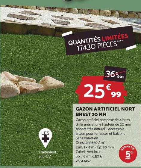 gazon artificiel nort brest 20 mm