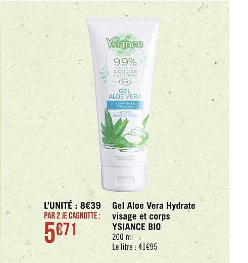 gel aloe vera hydrate visage et corps ysiance bio