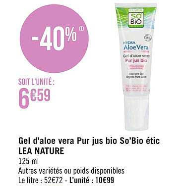 gel d'aloe vera pur jus bio so'bio étic lea nature
