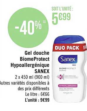 gel douche biome protect hypoallergénique sanex