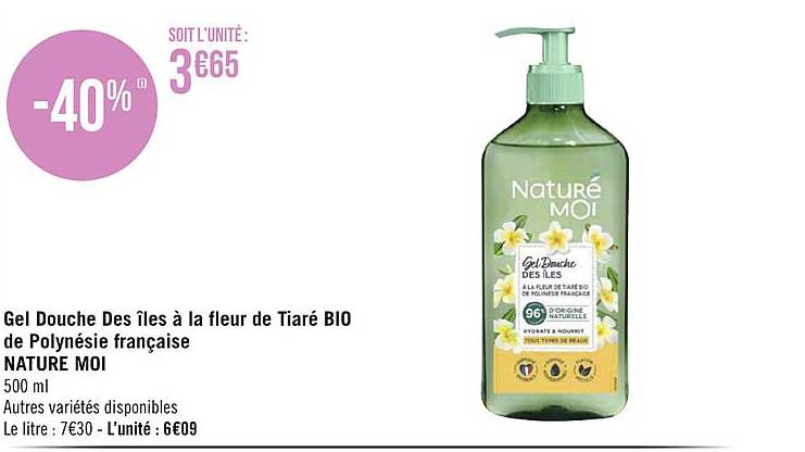 gel douche des îles à la fleur de tiaré bio de polynésie française naturé moi